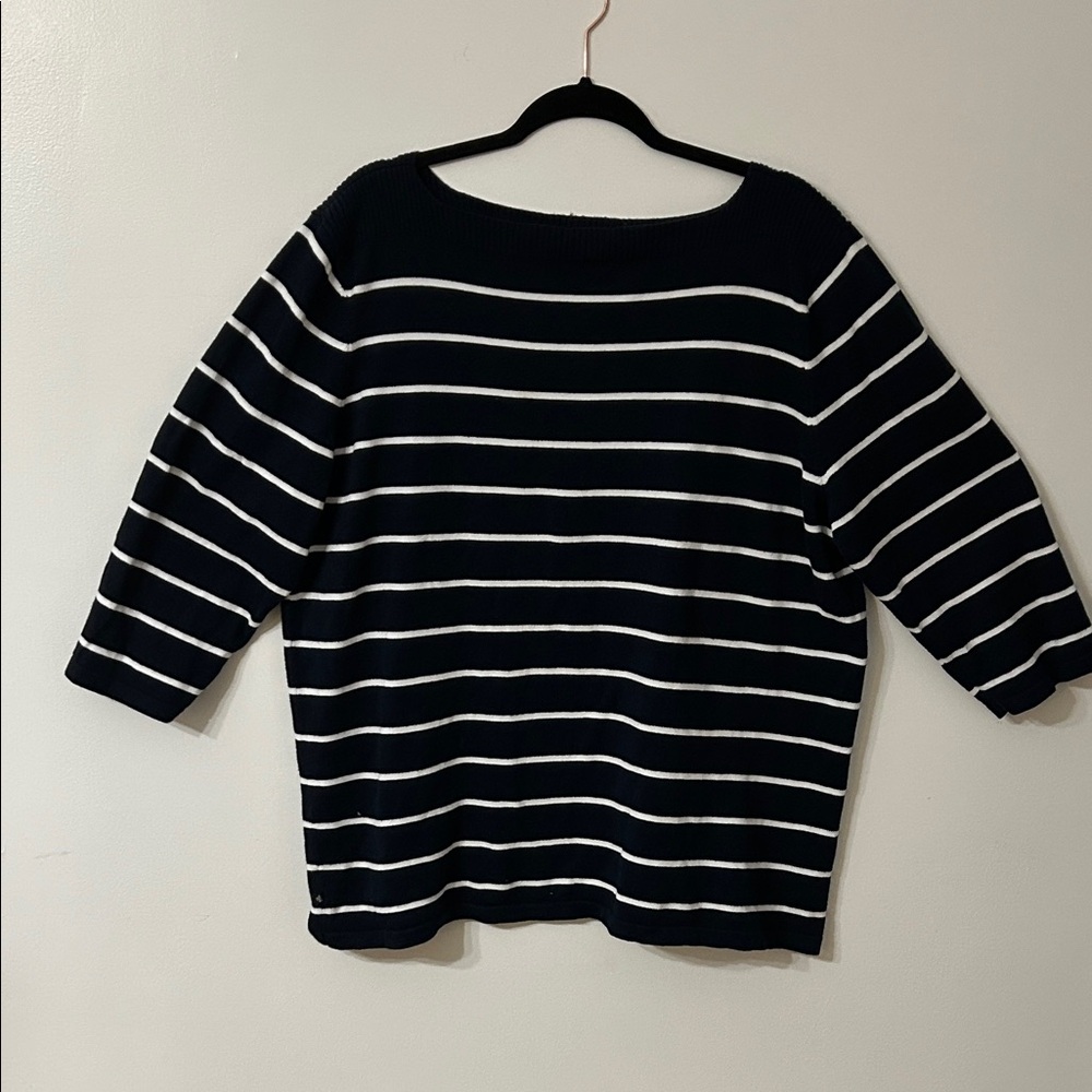 Lauren Ralph Lauren Sweater Women’s Navy Striped Nautical Boat Neck 3/4 Sleeve